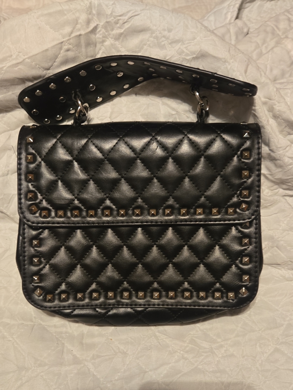 Quilted Black Mini Bag with Studs
